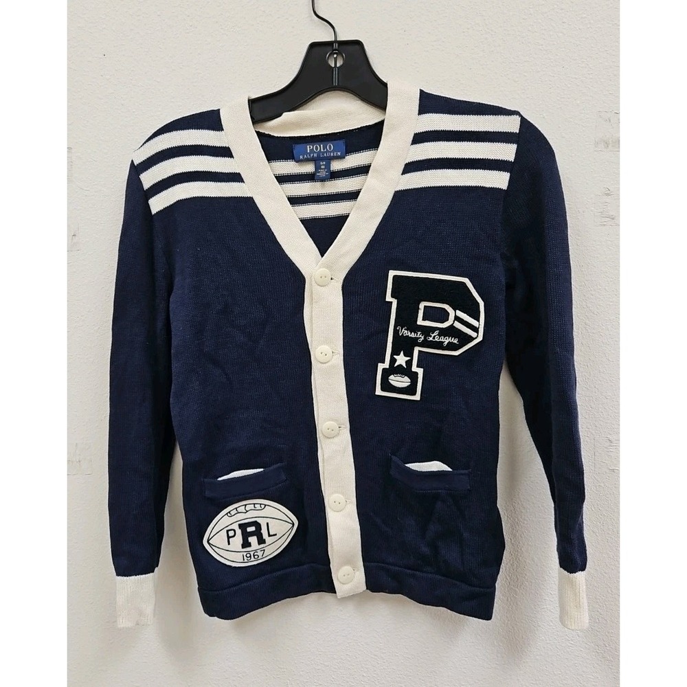 Polo Ralph Lauren Boys Small 8 Varsity Football League Cardigan Knit Sweater